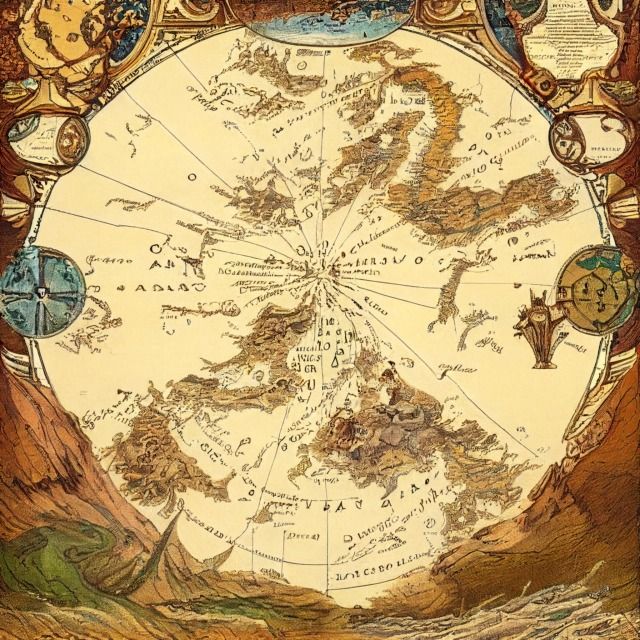 an old map is shown with many different things on it, including mountains and water