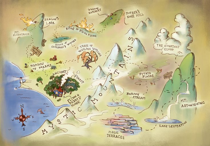 an illustrated map with many different things on it