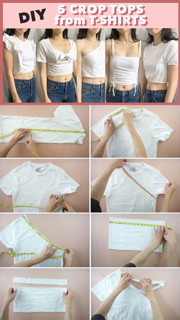 the instructions to make a crop top from t - shirts are shown in several different ways