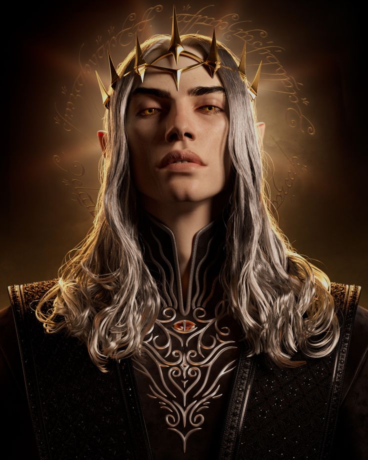 an image of a man with long hair and crown on his head, in the middle of