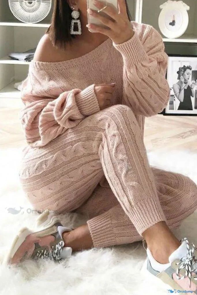 10 Sweater Two Piece Set, Purple Fashion Casual, Mode Rose, Twist Pattern, Solid Sweaters, Khaki Fashion, Winter Pullover, Chic Sweaters, Long Sleeve Knit Sweaters