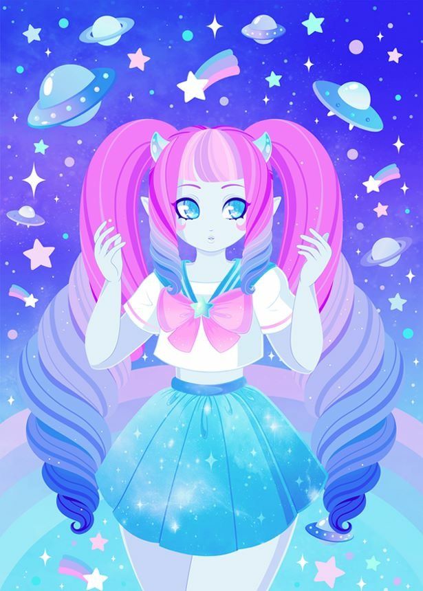 Aesthetic Alien, Kawaii Alien, Uchuu Kei, Anime Alien, Pink Alien, Desenhos Love, Gif Animated, Coral Art, Alien Girl