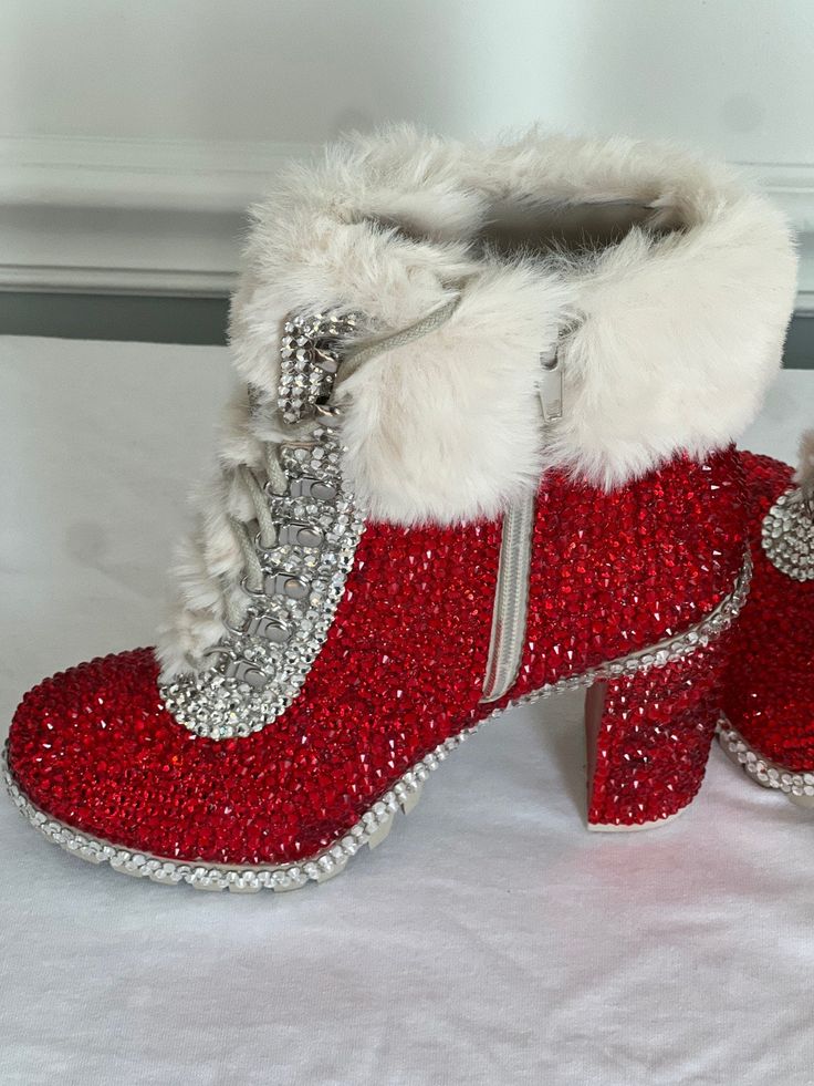 Winter Embellished Ankle Boots, Embellished Ankle Boots For Winter, Glamorous High Heel Boots With Rhinestone Fringe, Glamorous Boots With Rhinestone Fringe And Round Toe, Glamorous Winter Boots With Rhinestone Fringe, Glamorous Rhinestone Heeled Boots For Winter, Party Boots With Rhinestone Fringe And Round Toe, Winter Rhinestone Boots With Round Toe, Winter Boots With Rhinestones And Round Toe