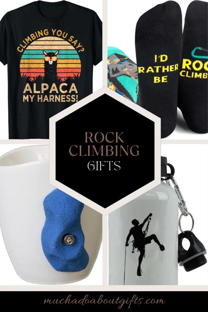 rock climbing gifts for him and her with the words rock climbing gifts written on them