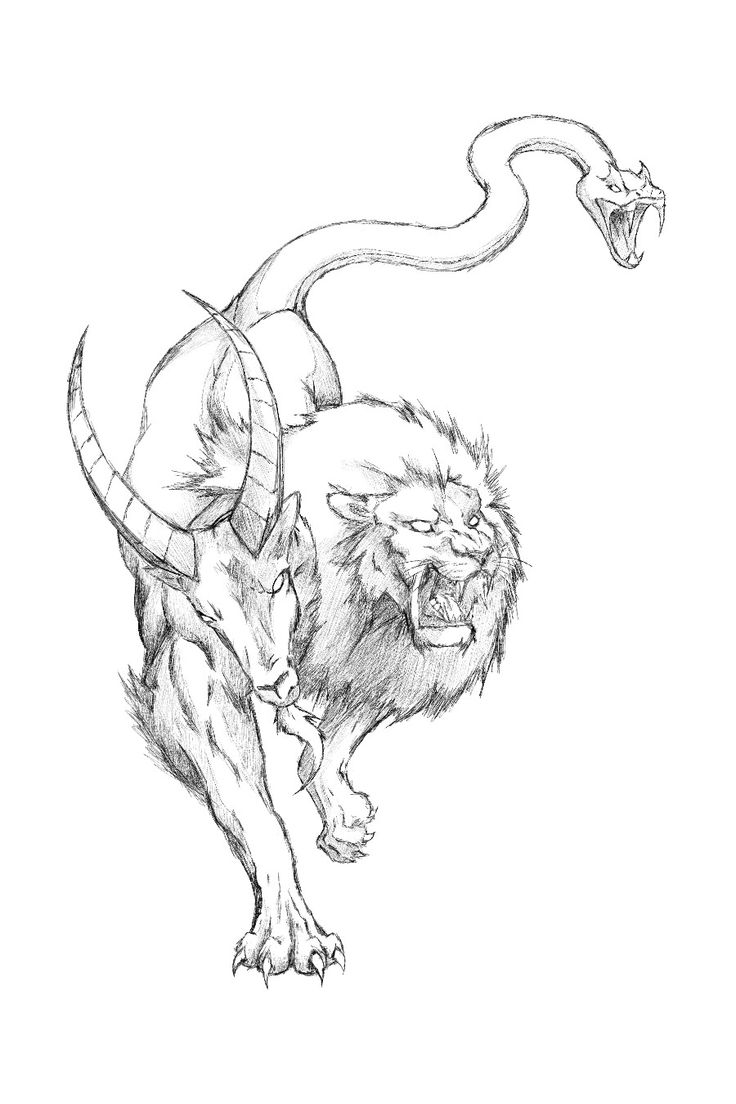 a drawing of a lion with horns on its back