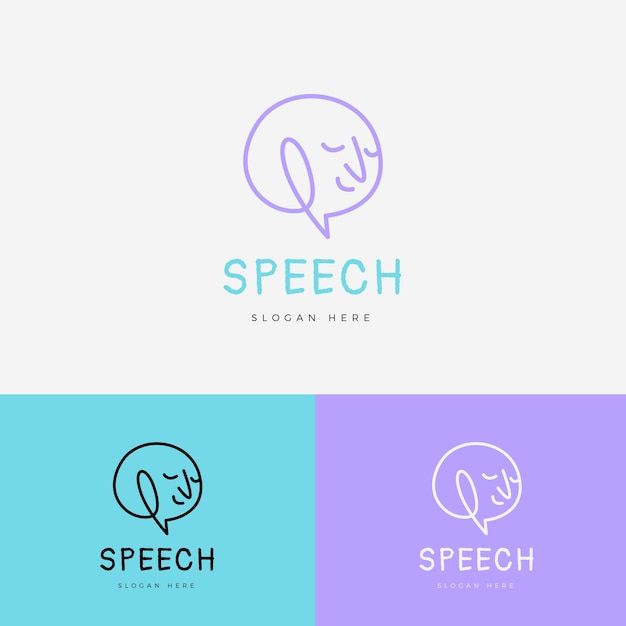 speech bubbles logo with the words speak here in different colors and font styles, which can be used for many purposes