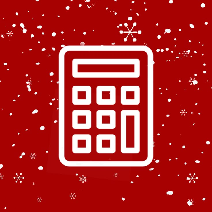 a red background with white snowflakes and a calculator on the bottom