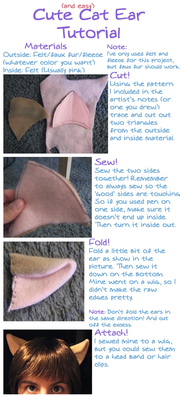 the instructions for how to make a cat ear hat with felt and leather ears on it