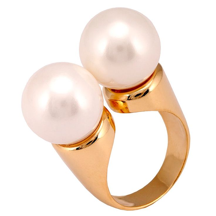 The elegant design and craftsmanship make this ring ideal for any special occasion.Pearls are approximately 14mmAN30863 *C-6* Formal White Pearl Ring, Elegant Gold Pearl Ring For Party, White Pearl Ring For Parties, Luxury Pearl Drop Ring For Formal Occasions, White Pearl Drop Ring For Formal Occasions, Formal Open Pearl Ring, Classic Pearl White Open Ring, Formal Pearl White Open Ring, Formal Pearl White Open Pearl Ring