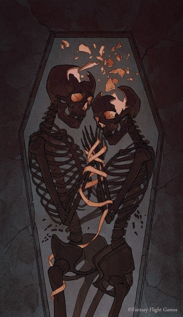 two skeletons sitting next to each other in front of a mirror with light coming from them