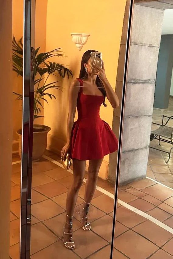 Burgundy Square Neck Mini Dress for Womens Party Dress Homecoming Gown – Uniquedresss Short Dresses Square Neck, Burgundy Red Dress Short, Sweet 16 Dress Ideas Short, Red Christmas Outfit Women Classy, Short Dance Dresses Winter Formal, 8th Grade Prom Dresses Short, Red Dresses Classy Short, Cute Winter Formal Dresses, Mini Prom Dresses Short