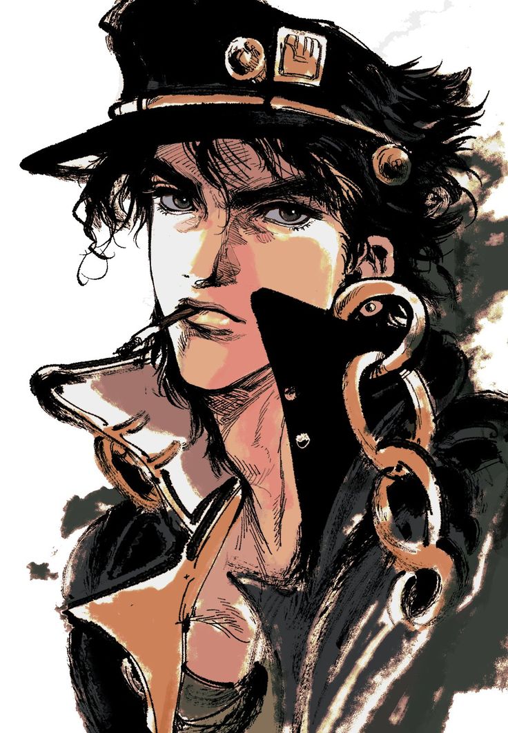 a drawing of a person with a hat and chain around his neck, holding a dog's head