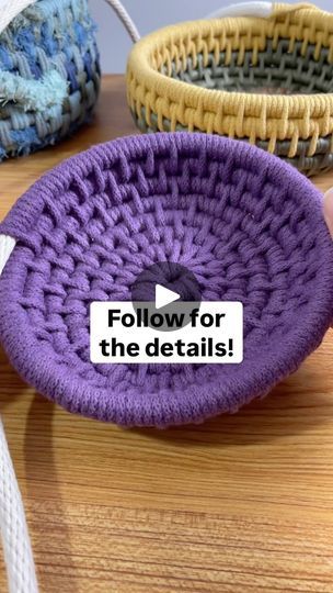 two baskets sitting on top of a wooden table with the words follow for the details