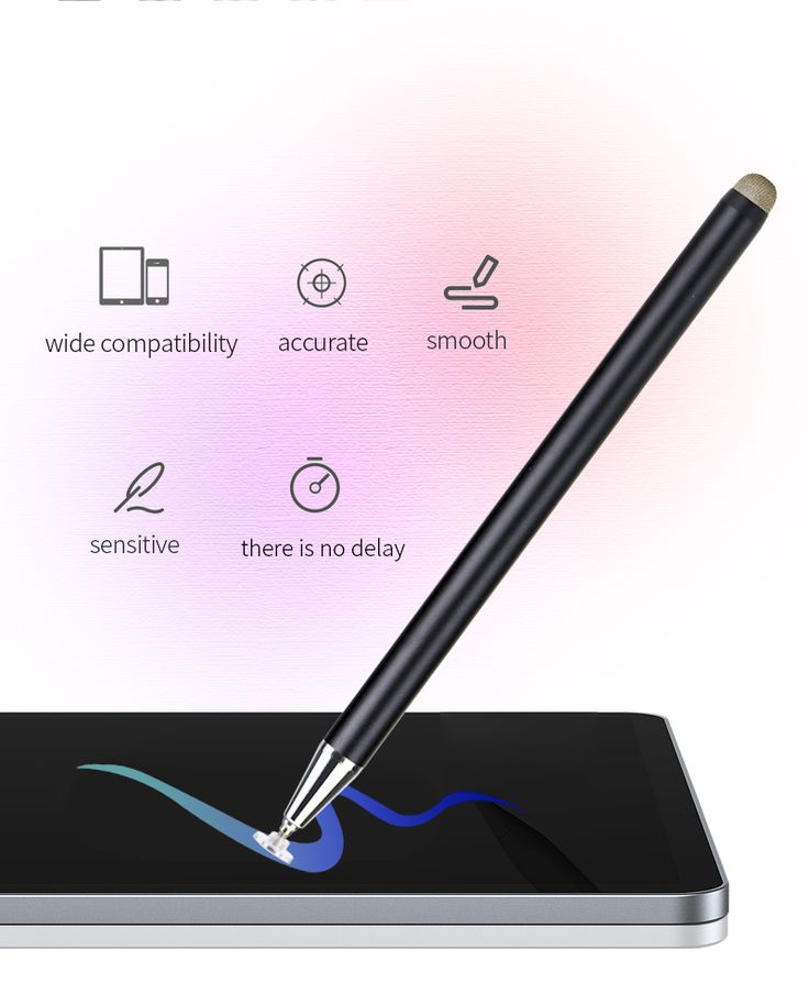 an electronic device with a pen on the screen and icons above it that include text