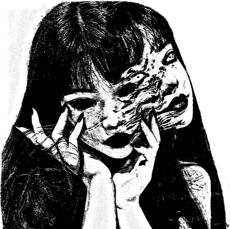 a black and white drawing of a woman holding her hands up to her face with the other hand