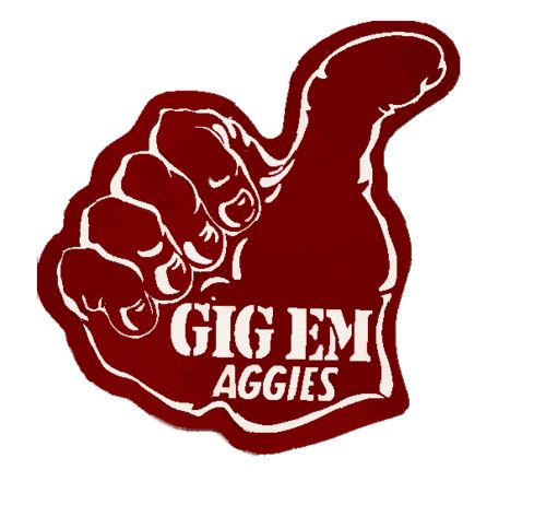 the sticker on the wall says gugem aggies, and shows a fist