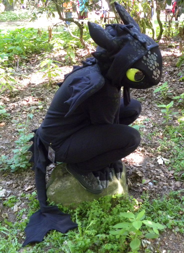 a person in a dragon costume sitting on a rock