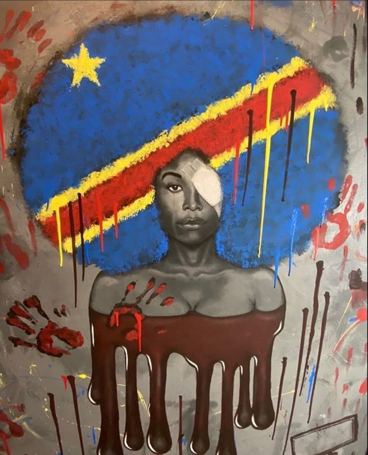 a painting of a man with chocolate dripping from his chest and the flag of venezuela in the background