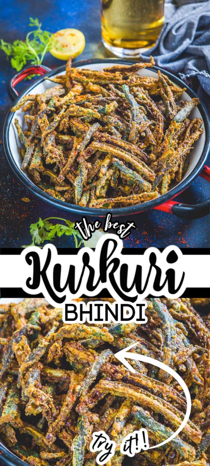 an image of some food that is being served on a plate with the words kurbai bhindi