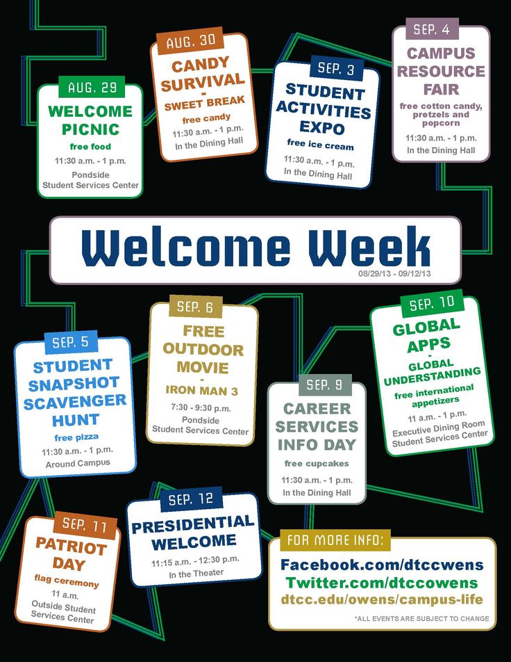 the welcome week poster for students and parents