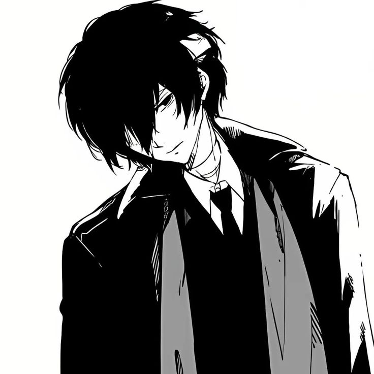 an anime character with black hair and tie