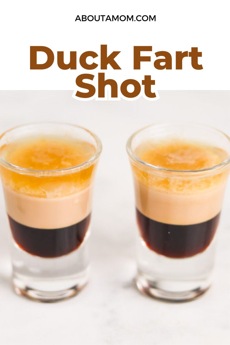 two shot glasses filled with liquid and the words duck far shot