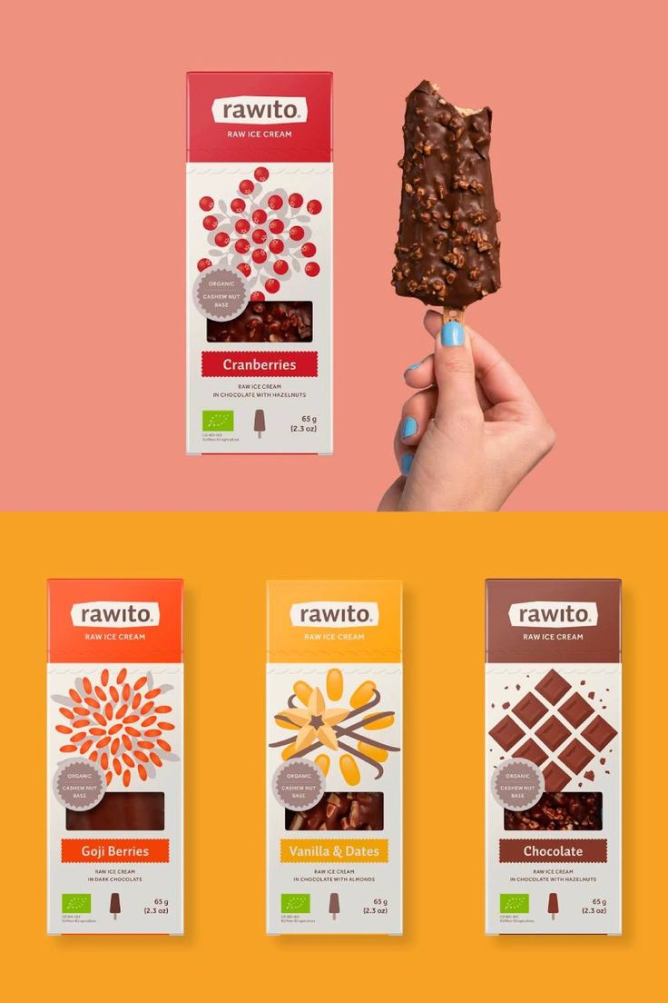 three different types of chocolates are being held up in front of an orange and pink background