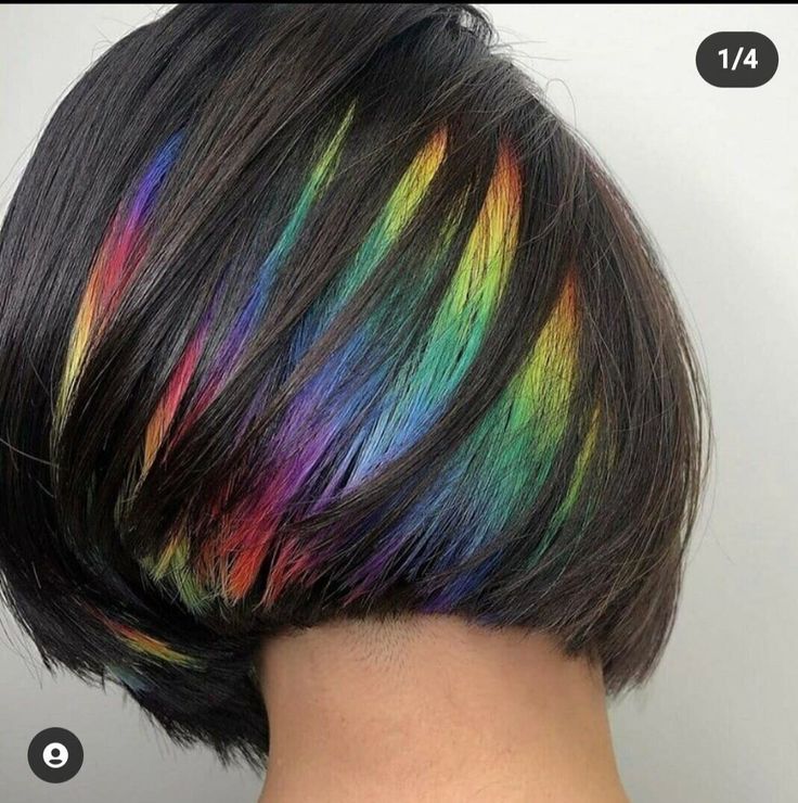 Galaxy Hair Color Short, Short Peekaboo Hair, Peekaboo Hair Color Short, Hidden Hair Color Ideas, Rainbow Hair Color Short, Peekaboo Rainbow Hair, Rainbow Peekaboo Hair, Rainbow Underneath Hair, Prism Hair