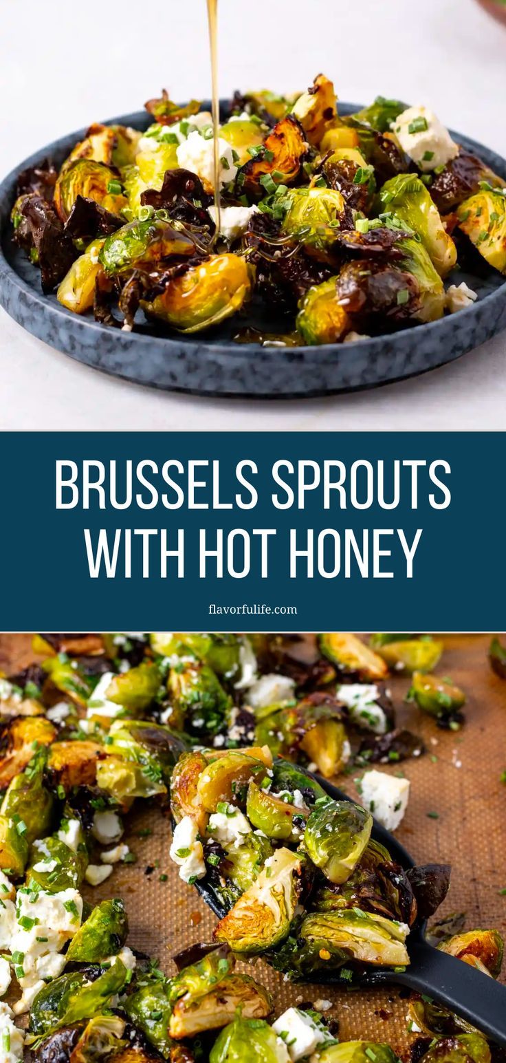 brussel sprouts with hot honey being drizzled over them