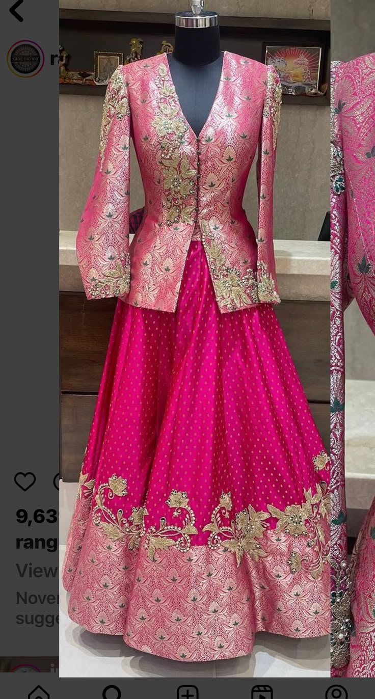 Banarasi Dresses Design, Full Length Blouse Designs For Lehenga, Winter Wedding Indian Outfit, Dress From Banarasi Saree, Designer Lehangas Boutiques, Banarasi Outfit Ideas, Banarasi Frock, Banarsi Lehnga Designs, Banarasi Kurti Designs Latest