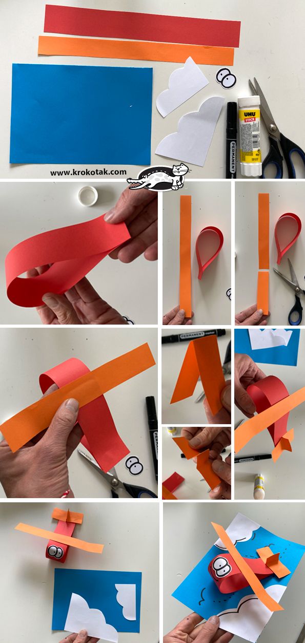 the steps to make an origami airplane out of paper and construction tape with scissors