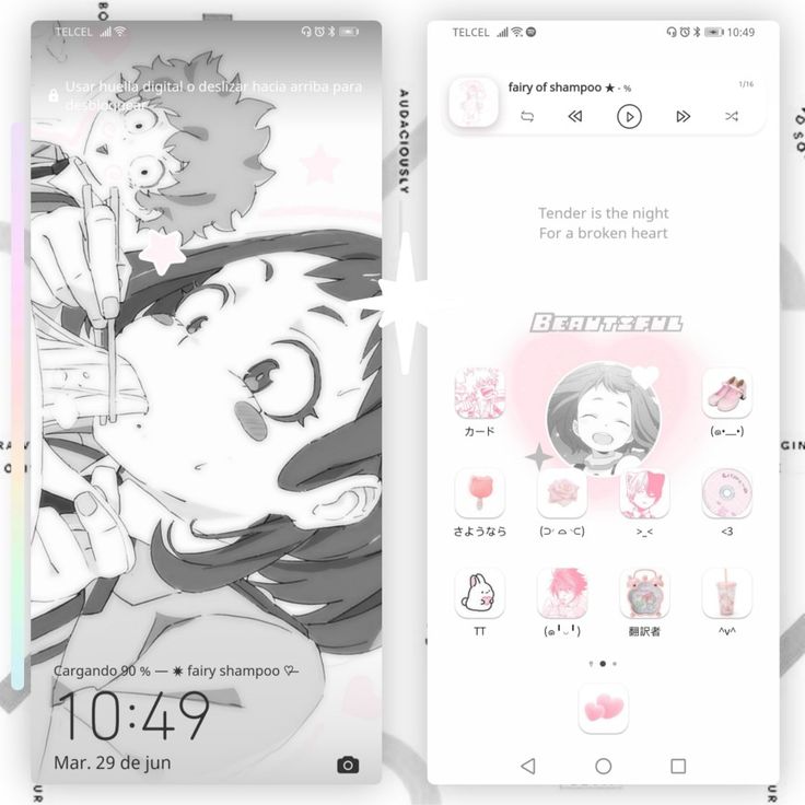 an iphone screen with anime characters on it