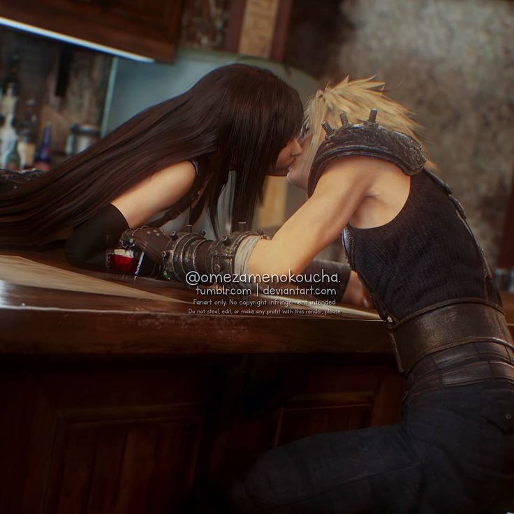 two women sitting at a bar with their backs to each other, one kissing the other