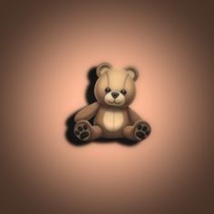 a brown teddy bear sitting up against a pink background