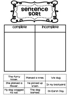 sentence sort worksheet with pictures to help students understand how to use the words