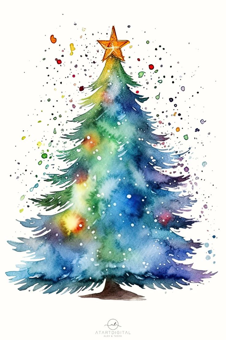 a watercolor painting of a christmas tree