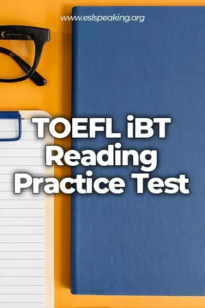 a notebook, glasses and pen with the words toefl ibt reading practice test