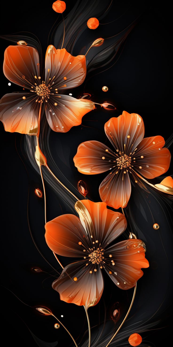 an orange flower on a black background