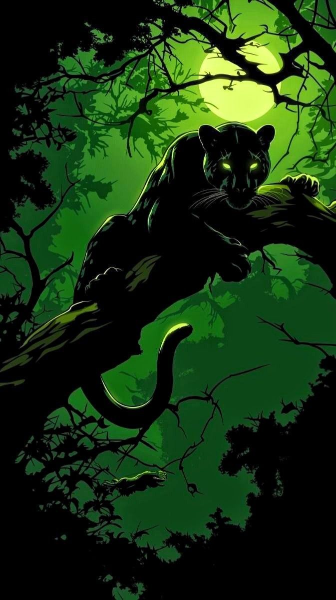 a painting of a black panther on a tree branch