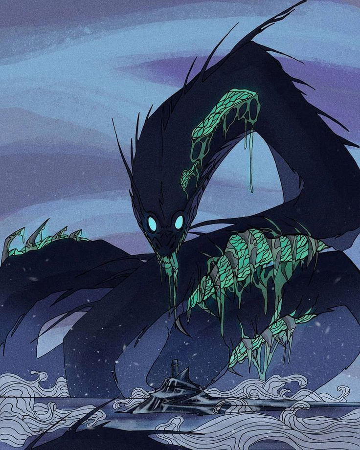 a black dragon with green eyes standing in the water