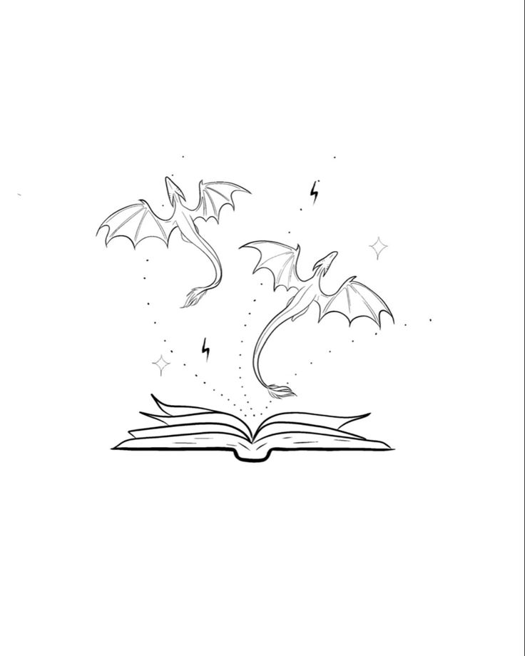 an open book with two bats flying out of it