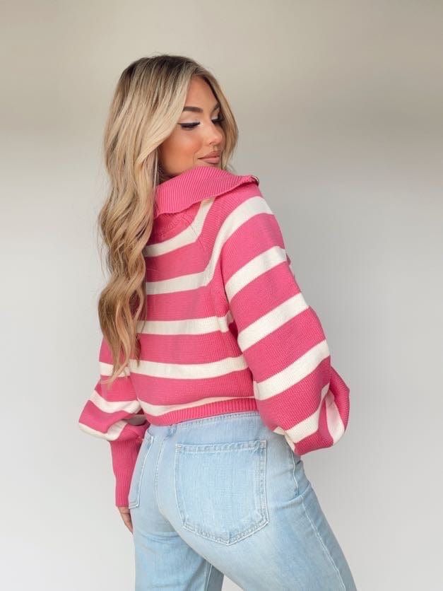 This Pink On Wednesdays Sweater is the perfect combination of style and comfort - offering a collared zipper closure, striped pattern, and balloon sleeves. Its cropped silhouette ensures a polished, elevated look that won't go unnoticed. Bright, playful, and trend-forward, the Pink On Wednesdays Sweater is the perfect choice for fun occasions, from fall shopping to dinner. 55% Acrylic 45% Cotton Hand wash cold. Pink On Wednesdays, Fall Shopping, Balloon Sleeves, The Pink, Dresses Xs, Stripes Pattern, Sweaters & Cardigans, Hot Pink, Hand Wash