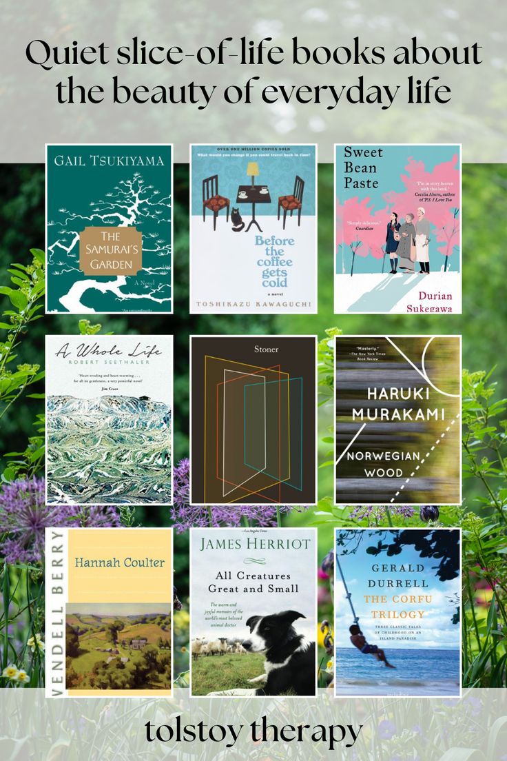 books about the beauty of everyday life are featured in this book cover image with text that reads, quiet slice of life books about the beauty of everyday life