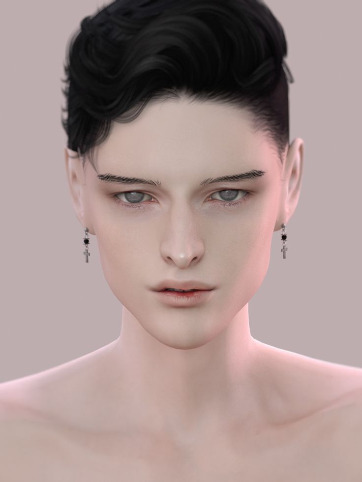 an animation image of a woman with black hair and earrings on her head, looking at the camera