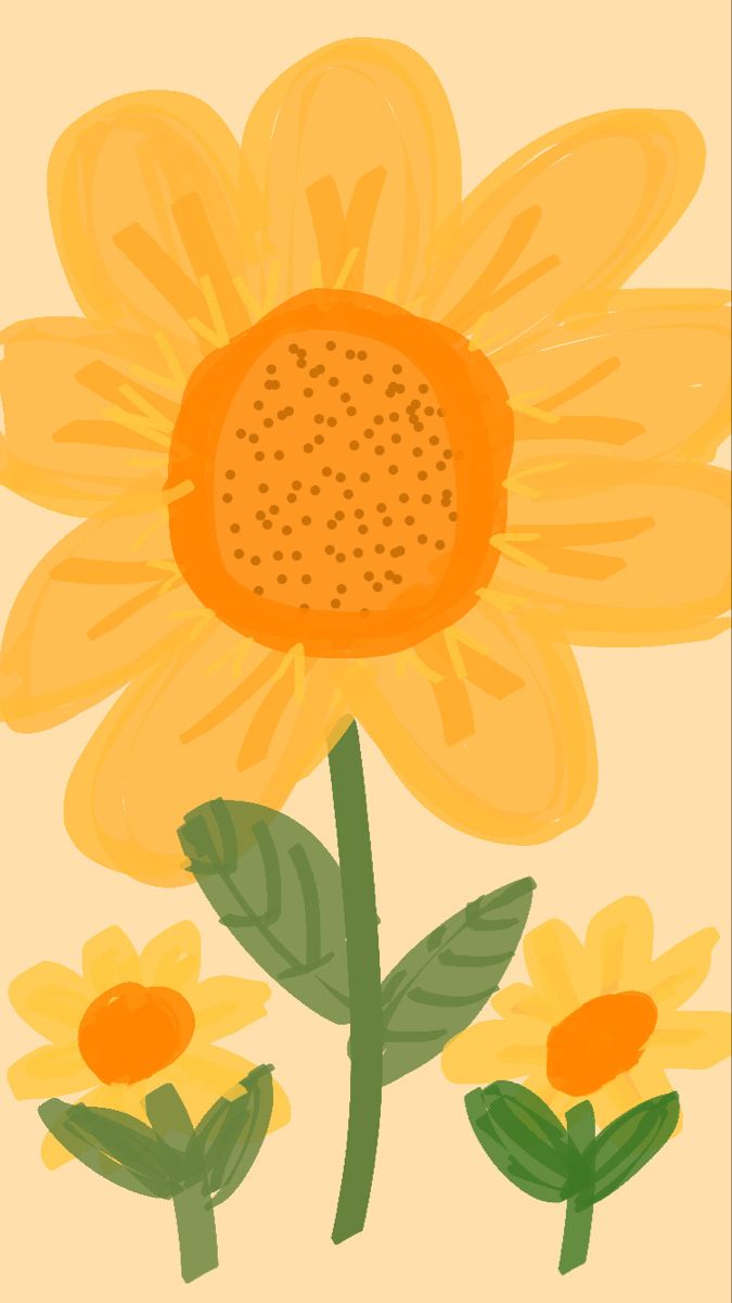 a drawing of a yellow sunflower with green leaves