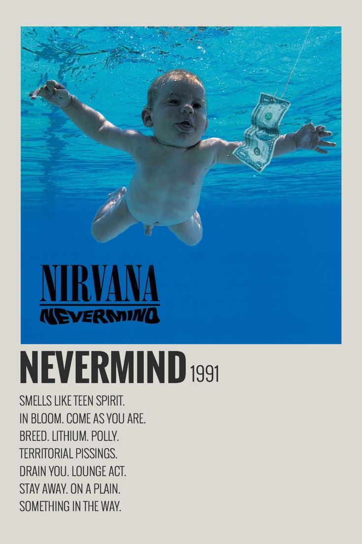 a baby swimming in the water with an ad for nirvana