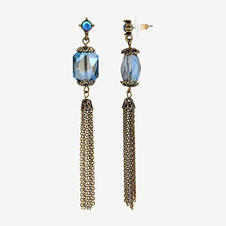 Bead Type: GlassEarring Back: PostStone: CrystalMetal Color: Bronze ToneEarring Length: 3 1/2 InchEarring Width: 1/2 InchMetal: AlloyCare: Wipe CleanCountry of Origin: Imported Blue Jeweled Dangle Crystal Earrings, Collage Elements, Blue Aurora, Blue Aurora Borealis, 1928 Jewelry, Aurora Borealis Crystal, Blue Stones, Color Bronze, Earrings Drop