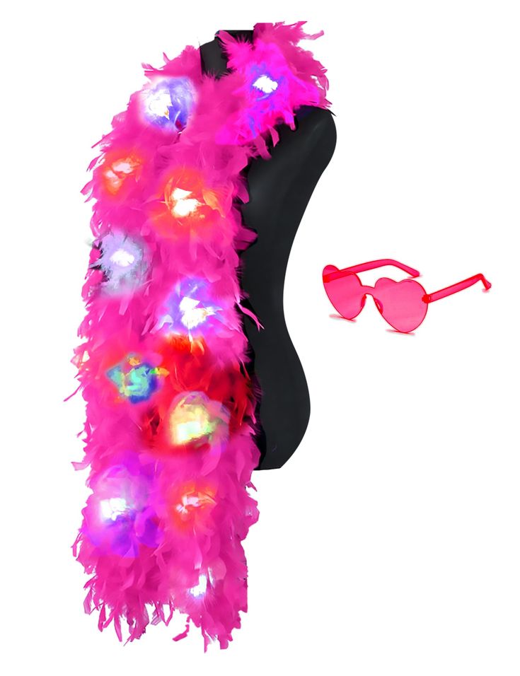 a pink light up scarf, sunglasses and headband