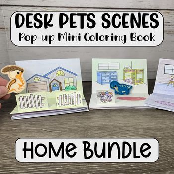 the desk pets scenes pop up mini coloring book is shown with handmade cards and markers