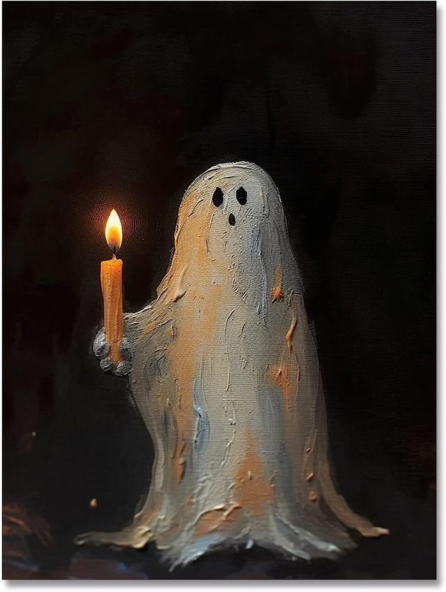 a painting of a ghost holding a lit candle